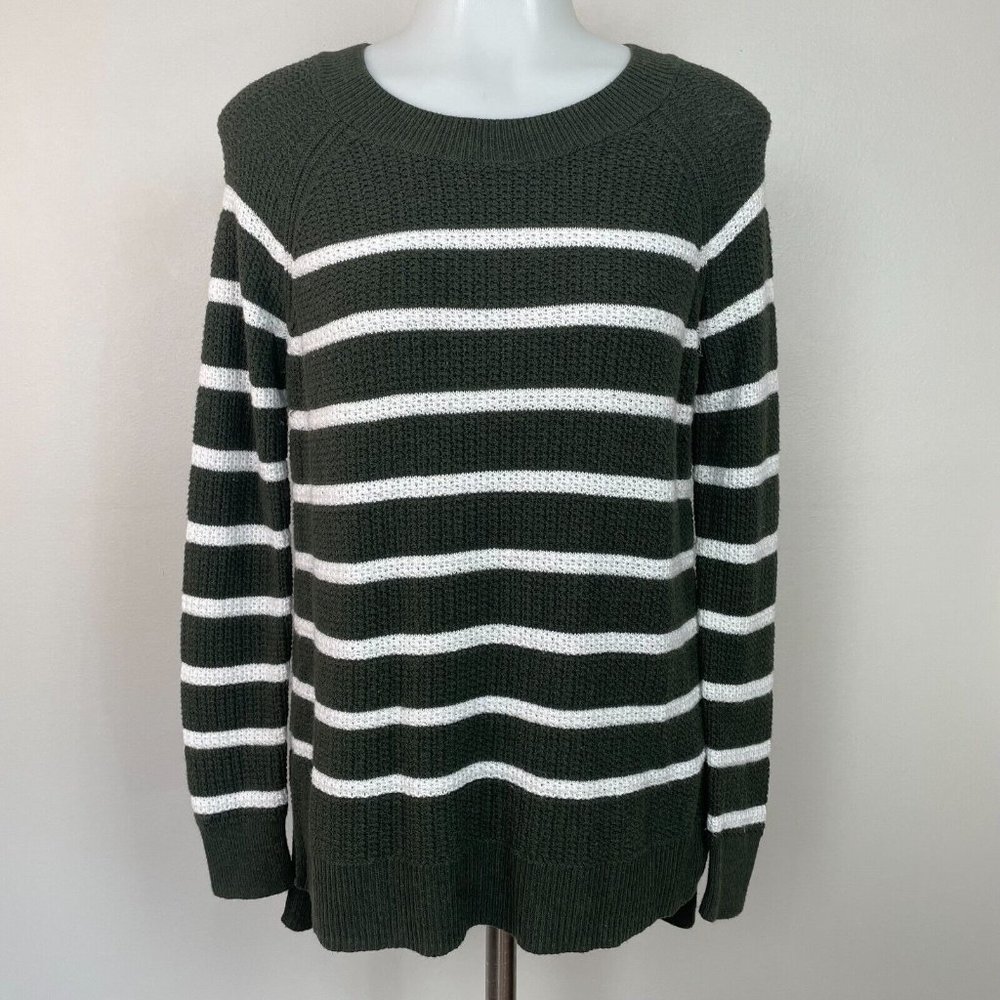 Old Navy Sweater Small Green White Striped Long Sleeve Pullover Women's